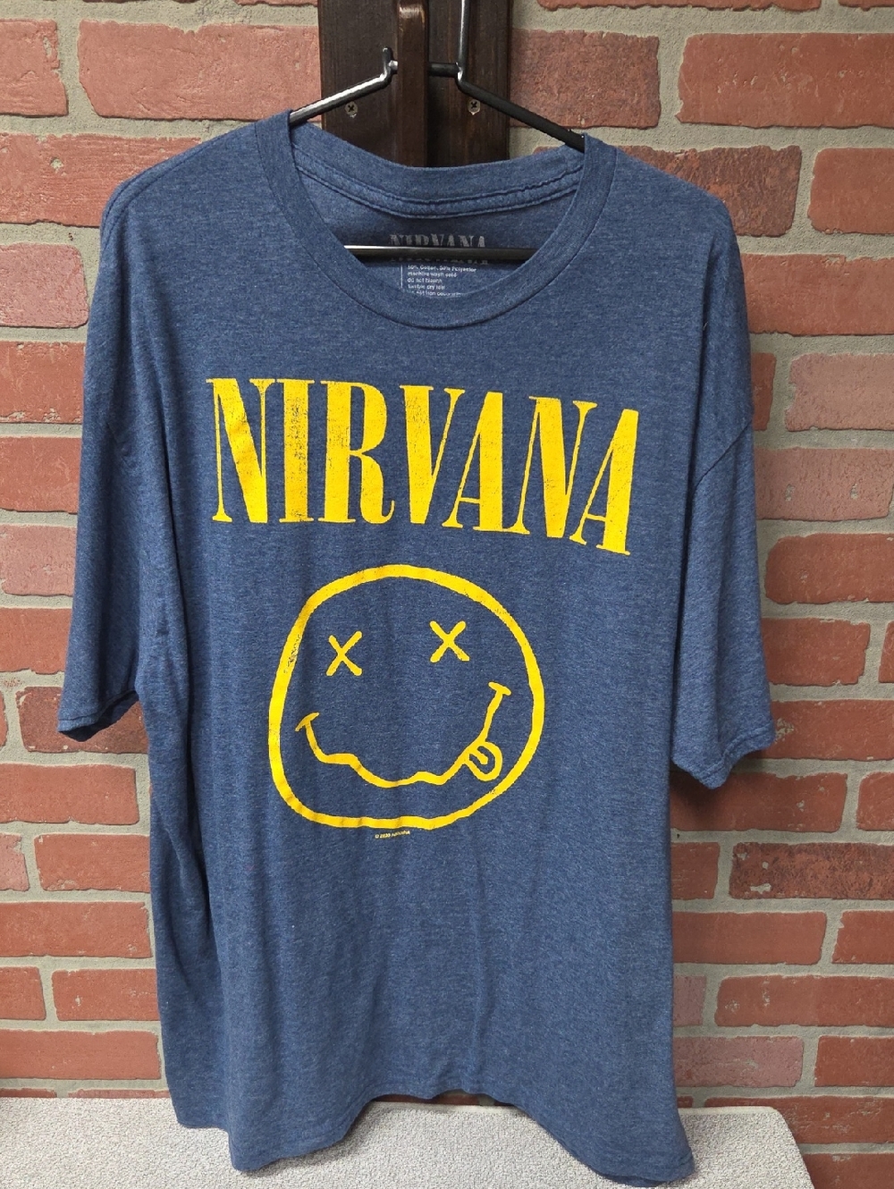 NIRVANA Navy Blue Tee with Yellow Smiley Logo